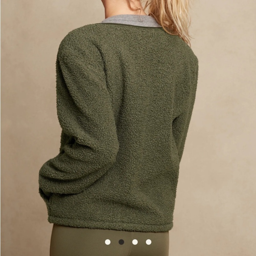 Banana Republic Olive Green Sherpa Zip Up Bomber Jacket Size Medium - Picture 2 of 11